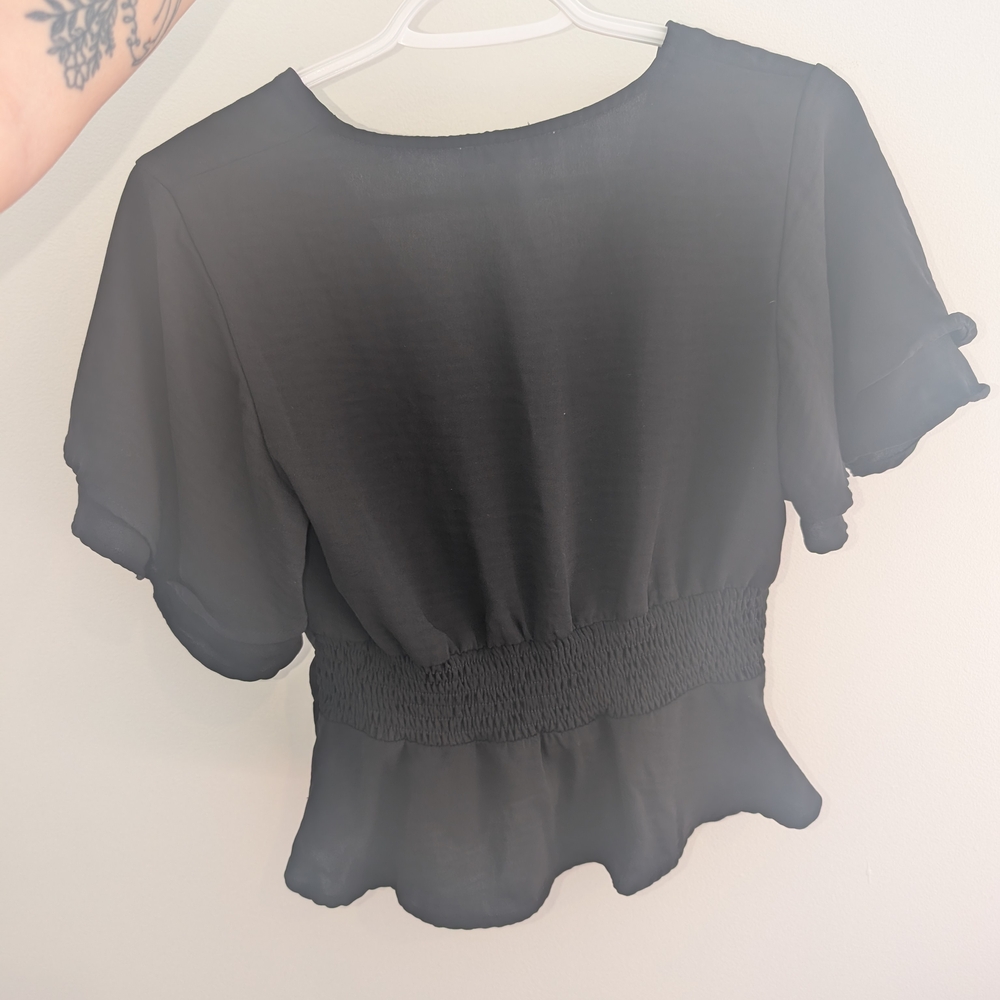She + Sky Black Ruffled Blouse - Picture 3 of 3